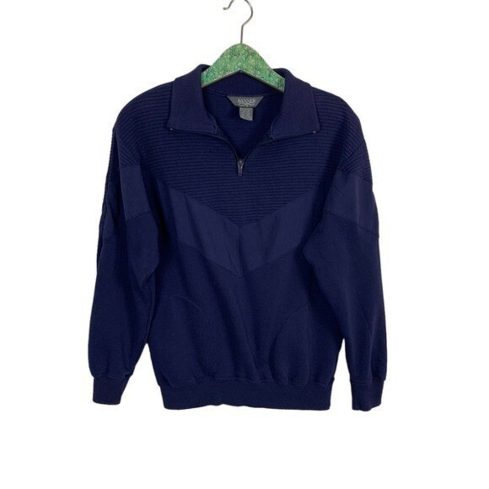 Banner Vintage Quarter Zip Navy Knit Pullover Sweater‎ Small Korea Retro Y2K